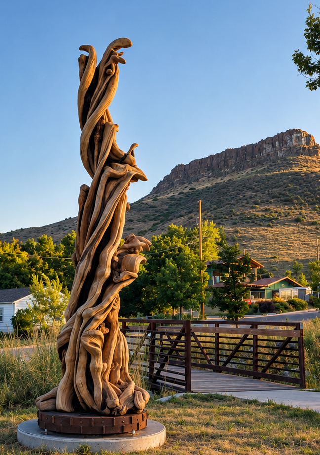 DeLong Juniper. An 11 foot tall twisted juniper sculpture located in Golden, Colorado.